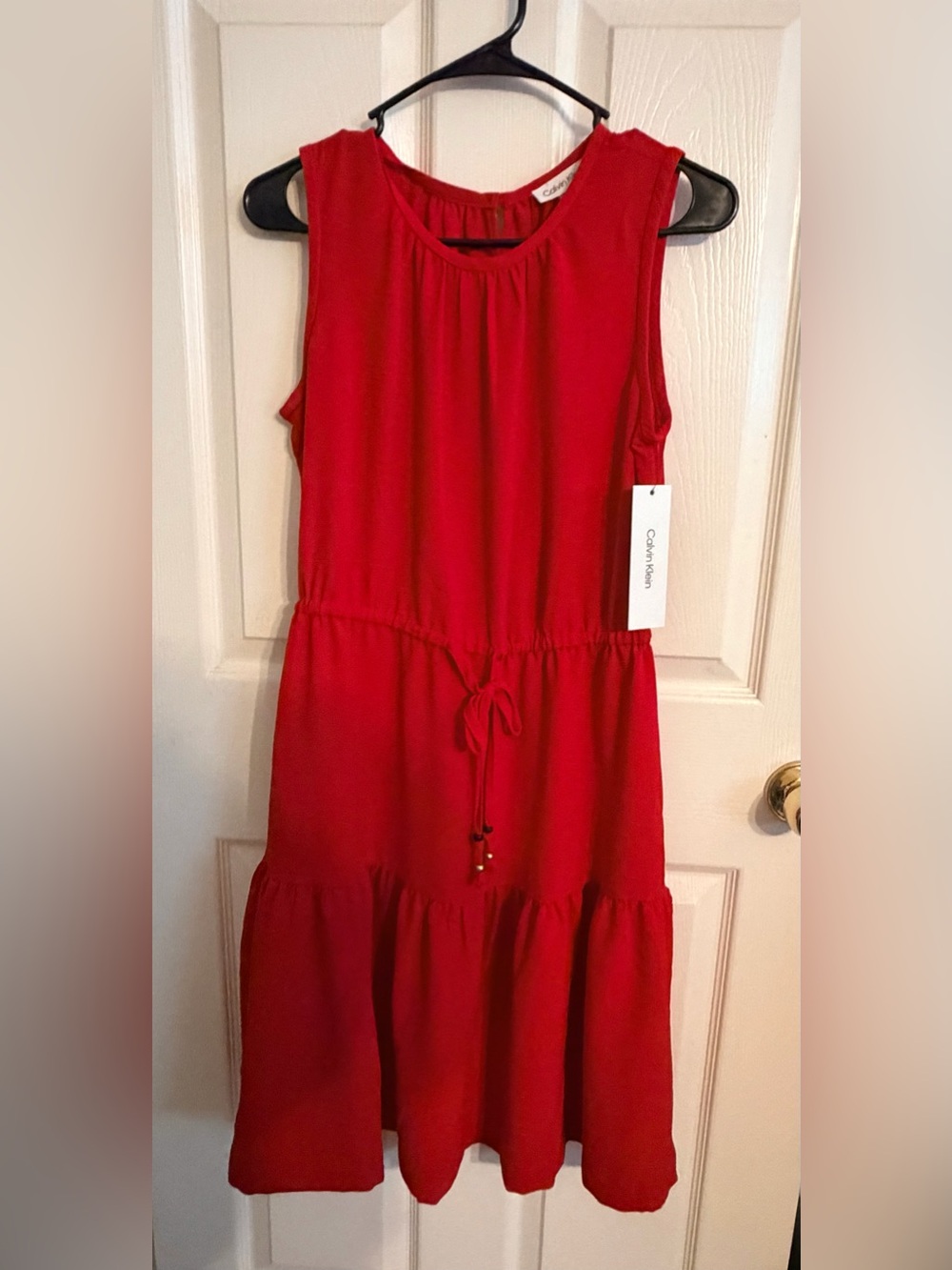 Calvin Klein Red Sleeveless Tiered Midi Dress
